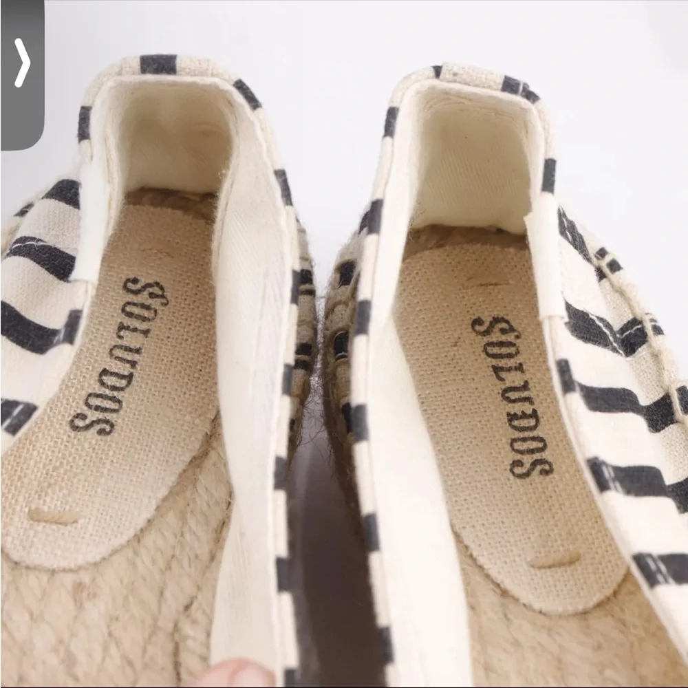 Soludos Espadrille Shoes Size 10 Classic Stripe Smoking Slipper Cream Black